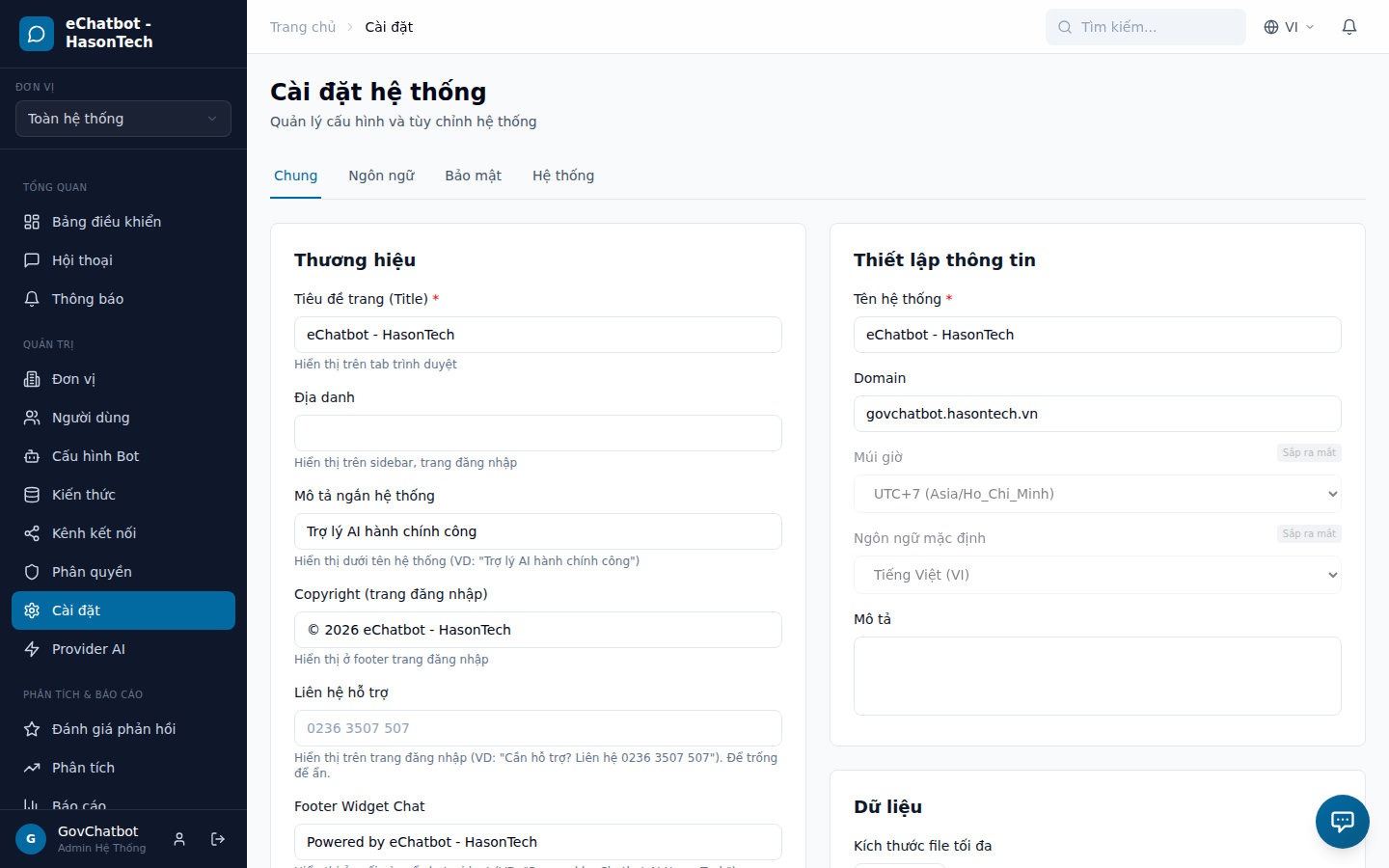 Cài đặt hệ thống